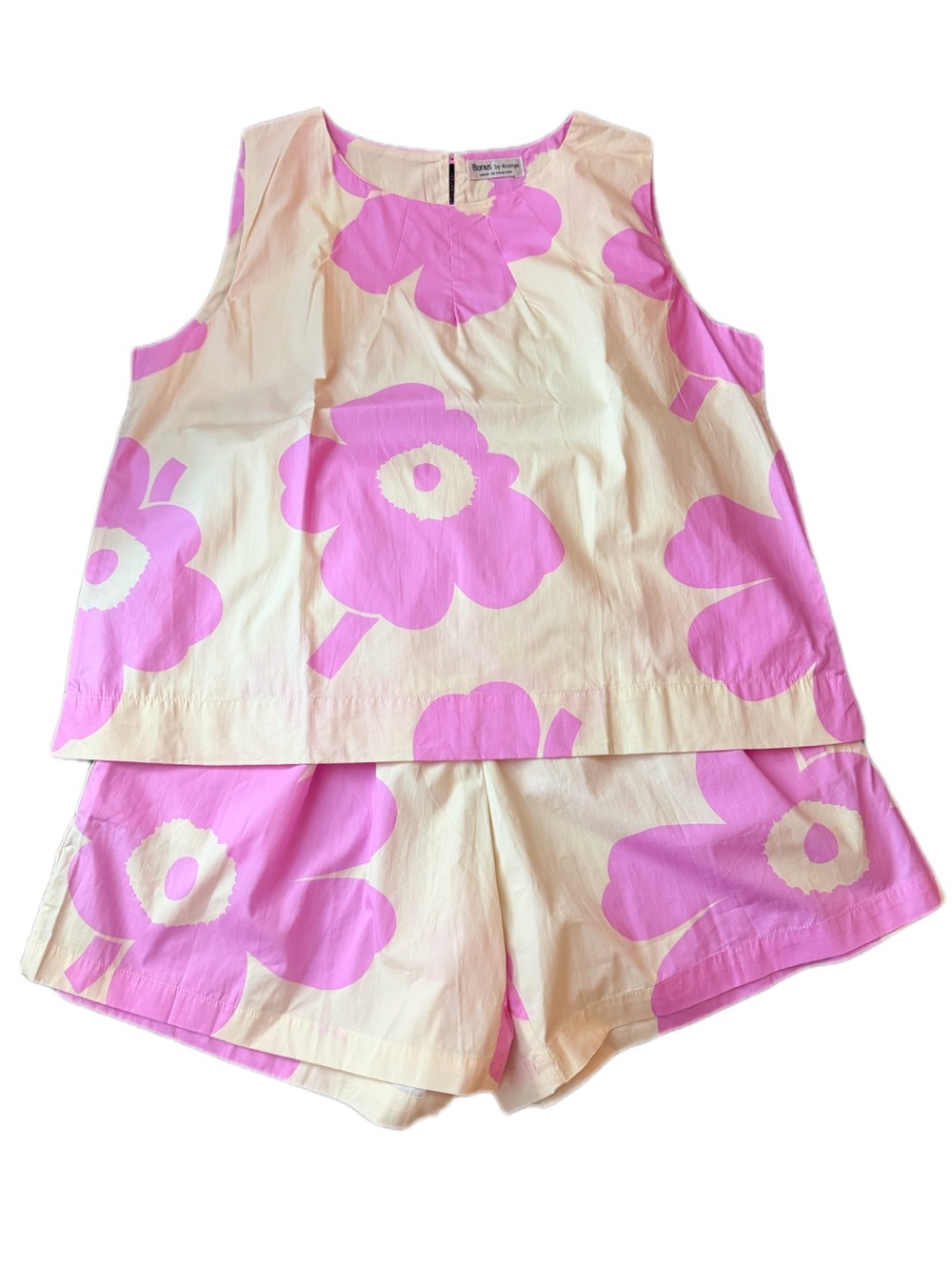 🌸 NWOT Light Cream Pink Floral Oversized Summer Two-Piece Shorts Set OS
